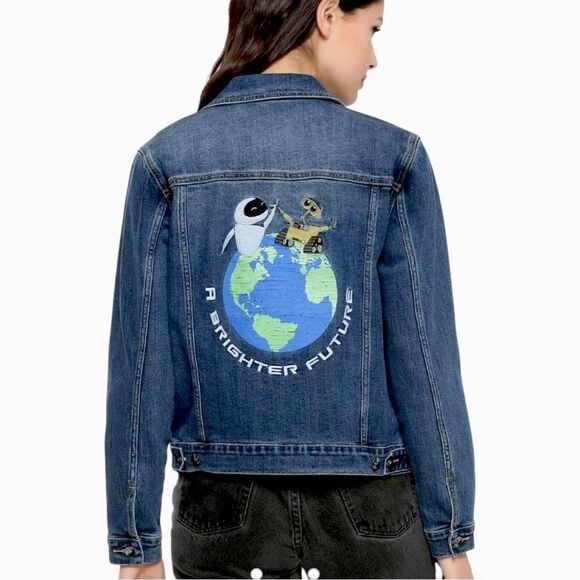 Disney Pixar WALL-E Womens Recycled Embroidered Denim Jacket - Earth Day Sz S - Picture 1 of 11
